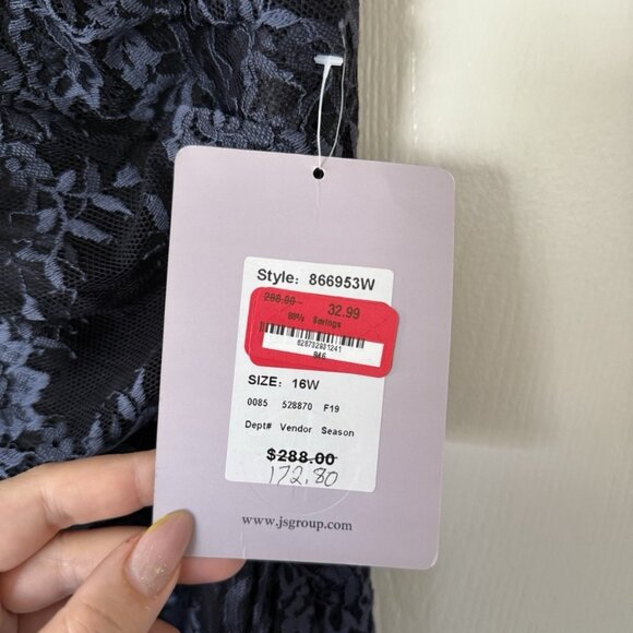 JS Collections Lace Overlay Cocktail Dress Black/Navy Size 16W NWT $288 - Picture 2 of 7